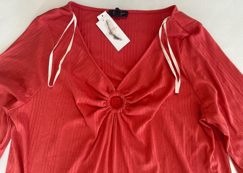 NEW Jessica Simpson Plus Size 2X Keyhole Bell-S Ribbed Tunic Top Baked Apple $70