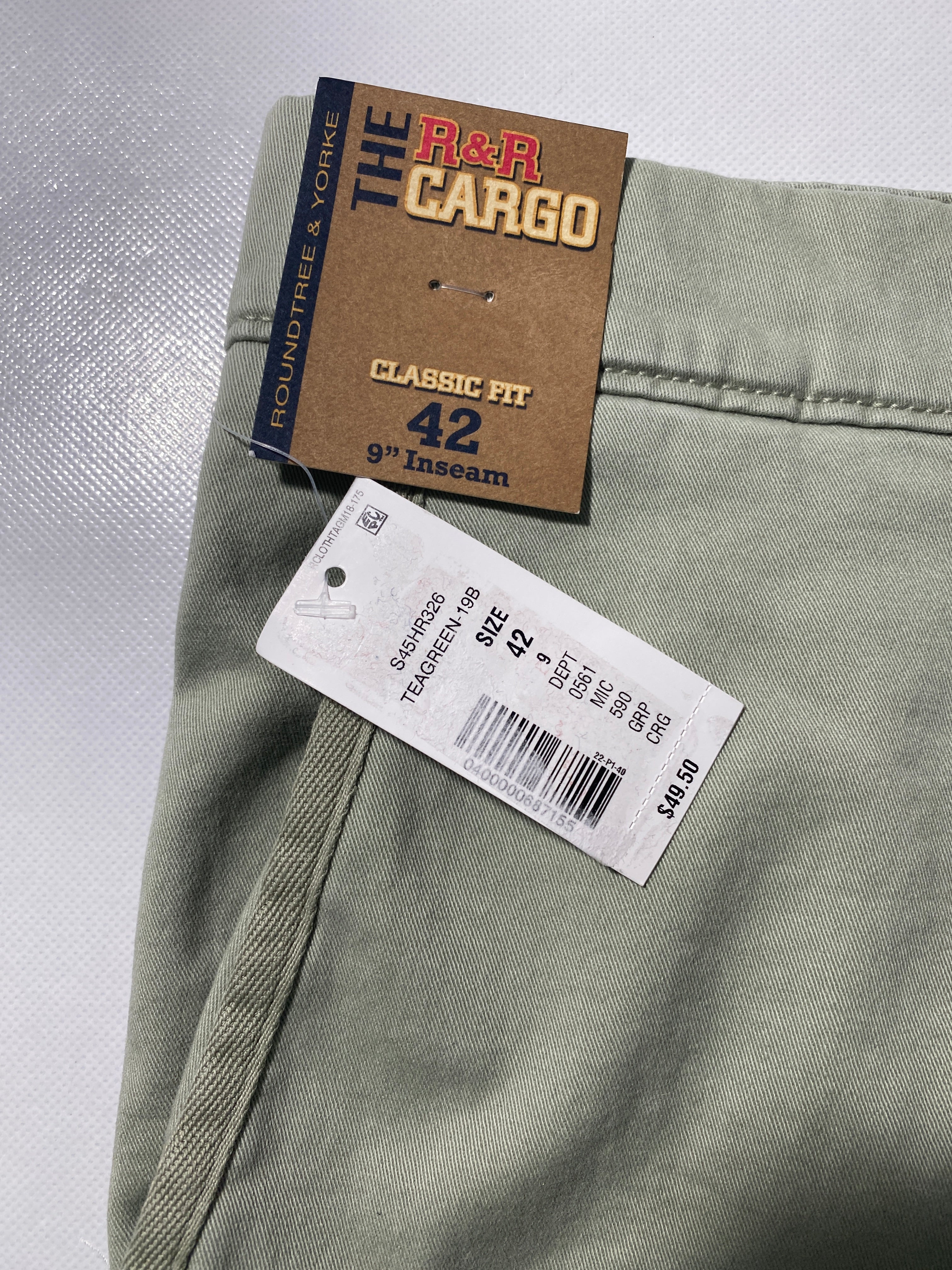 NEW Mens Size 42 Roundtree & Yorke R&R Cargo Short Cotton Blend 9"I Teagreen $50