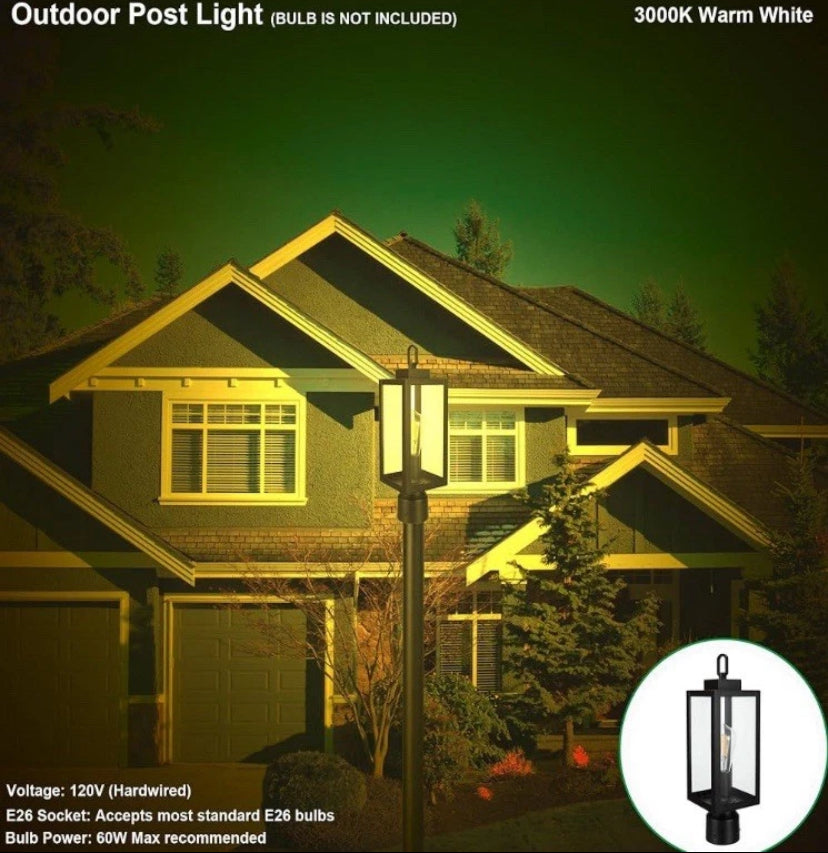 NEW- Lit-Path Outdoor Post Lighting Light Fixture E26 Base Matte Black