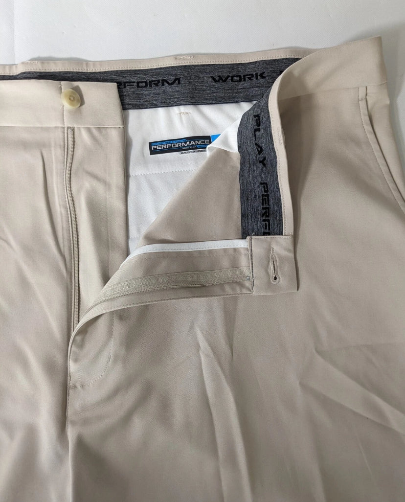 NEW Size 50 Big Mens Roundtree & Yorke Performance Chino Flat Shorts 7"I Stone