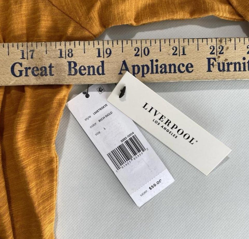 NEW Size L Womens Liverpool Los Angeles Faux Wrap Top Blouse Shirt Rich Gold $59