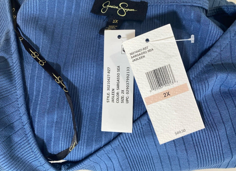 NEW Jessica Simpson Plus Size 2X Keyhole Bell-S Ribbed Tunic Top Sargass Sea $70