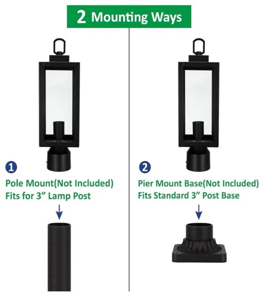 NEW- Lit-Path Outdoor Post Lighting Light Fixture E26 Base Matte Black