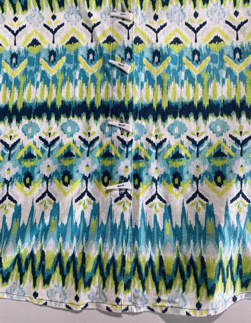 NEW Plus Size 1X Ali Miles Printed Linen Button Front Shirt  3/4 Cuffed Sleeve