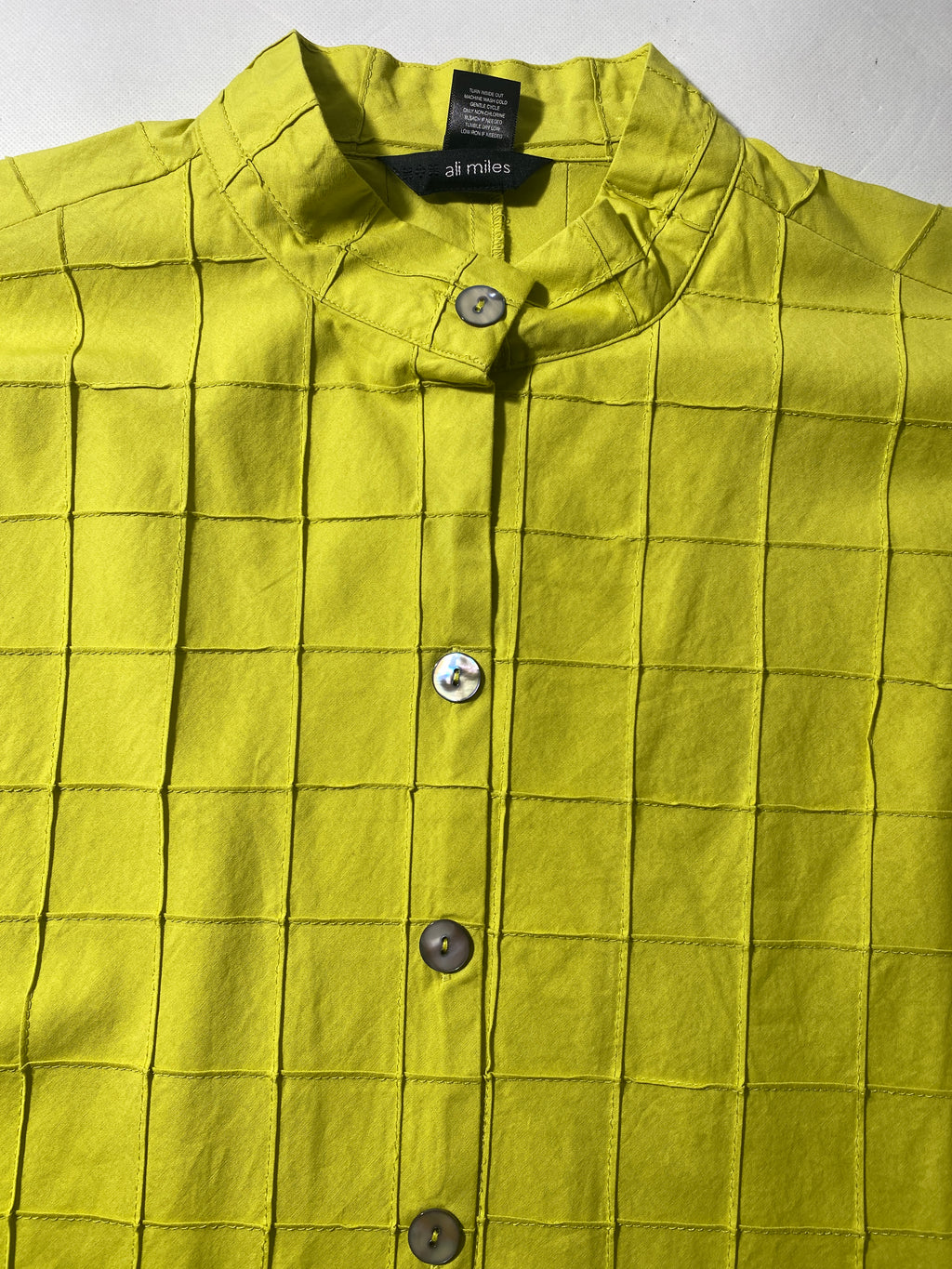 NEW Plus Sz 1X Ali Miles Wire Collar 3/4 Sleeve Button Front Tunic Citron Blouse