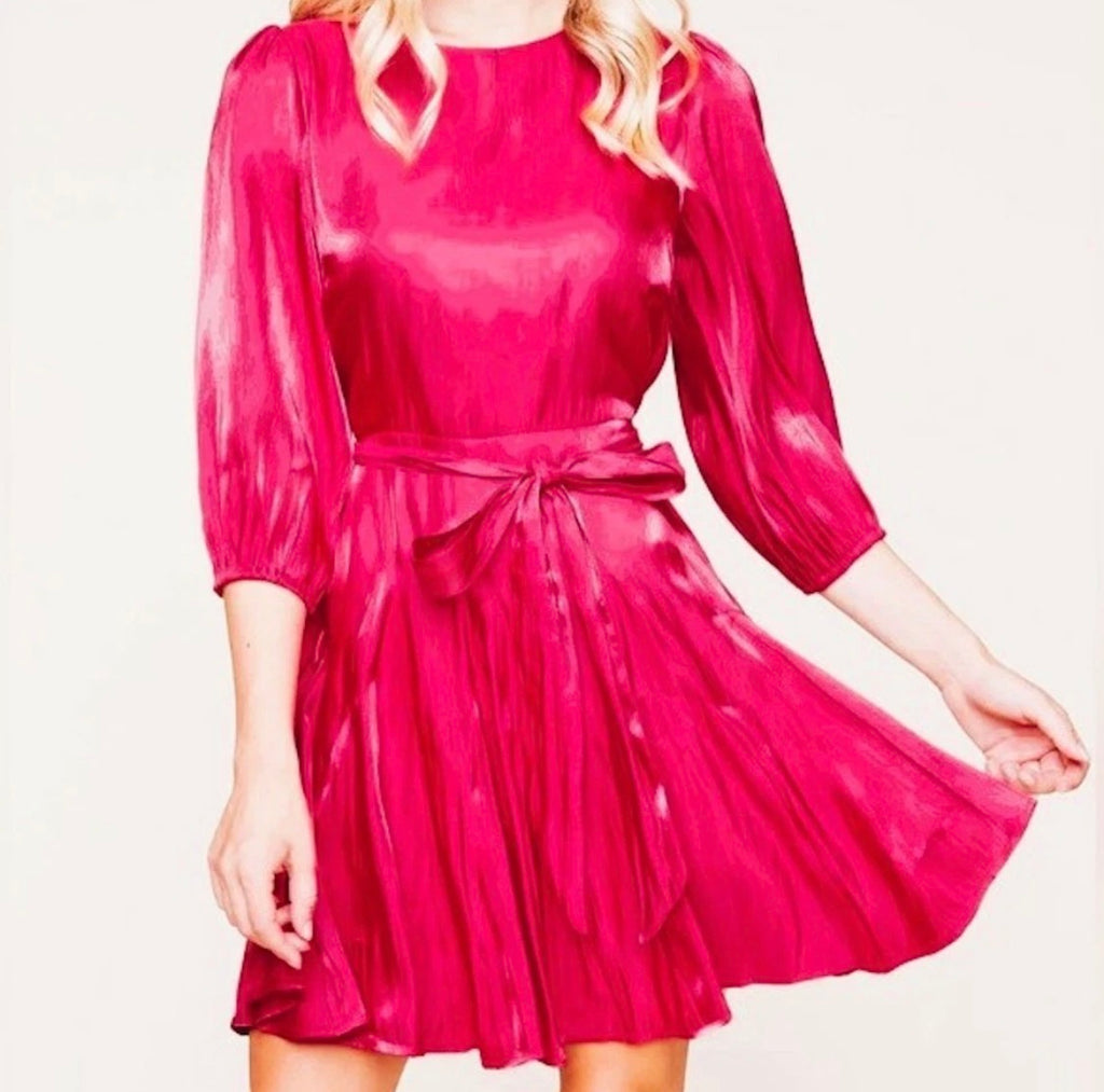 NEW Plus Size Women's SugarLips Fuschia Ruffle Mini 3/4 Sleeve Dress $79