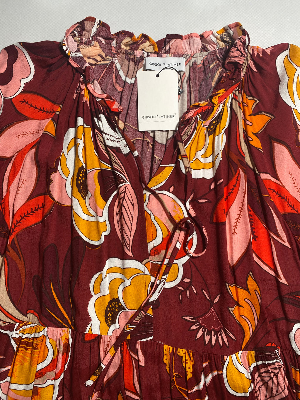 NEW Size M Womens Gibson & Latimer  Long Sleeve Burgundy Floral  Dress $99