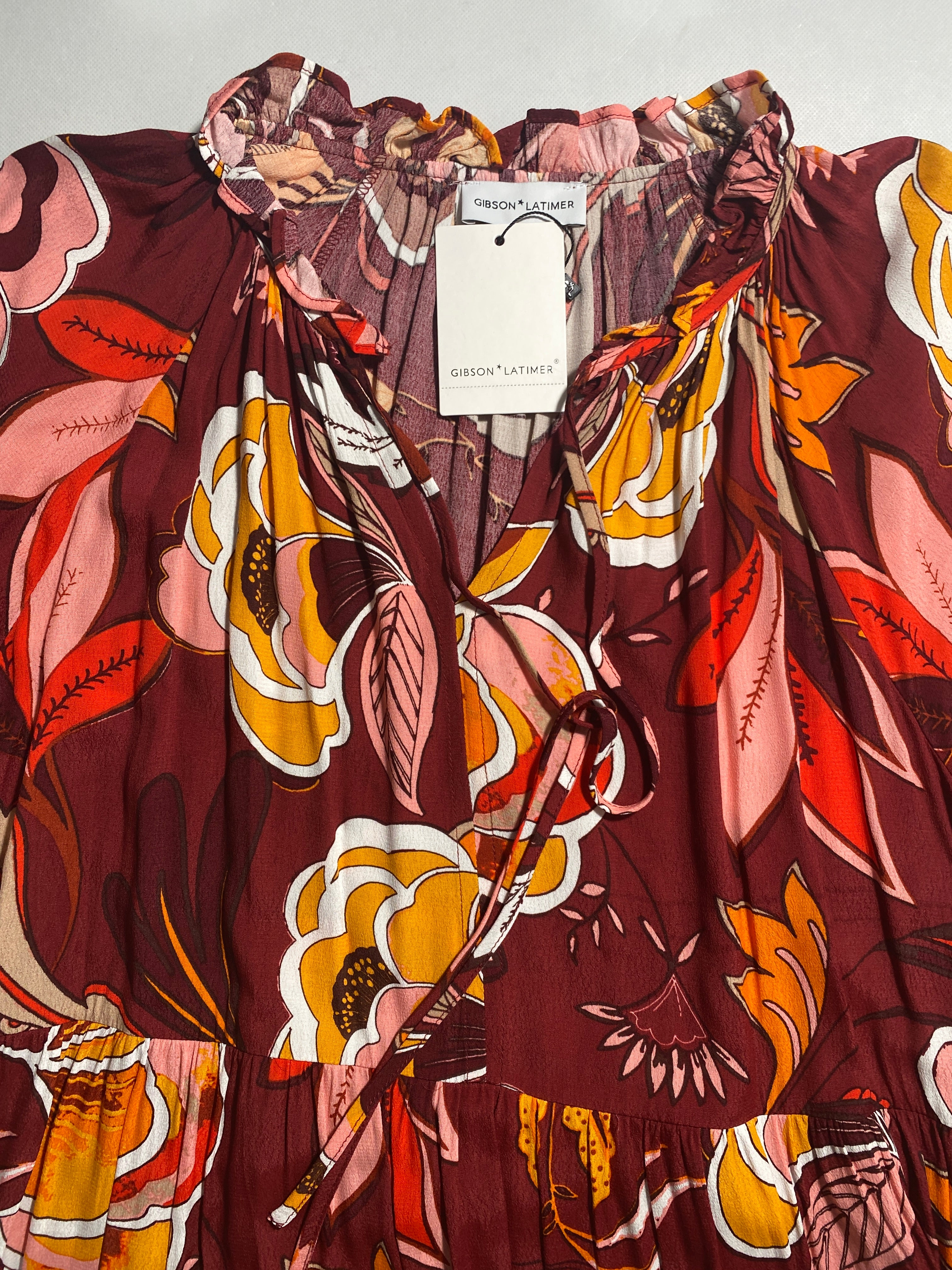 NEW Size M Womens Gibson & Latimer  Long Sleeve Burgundy Floral  Dress $99