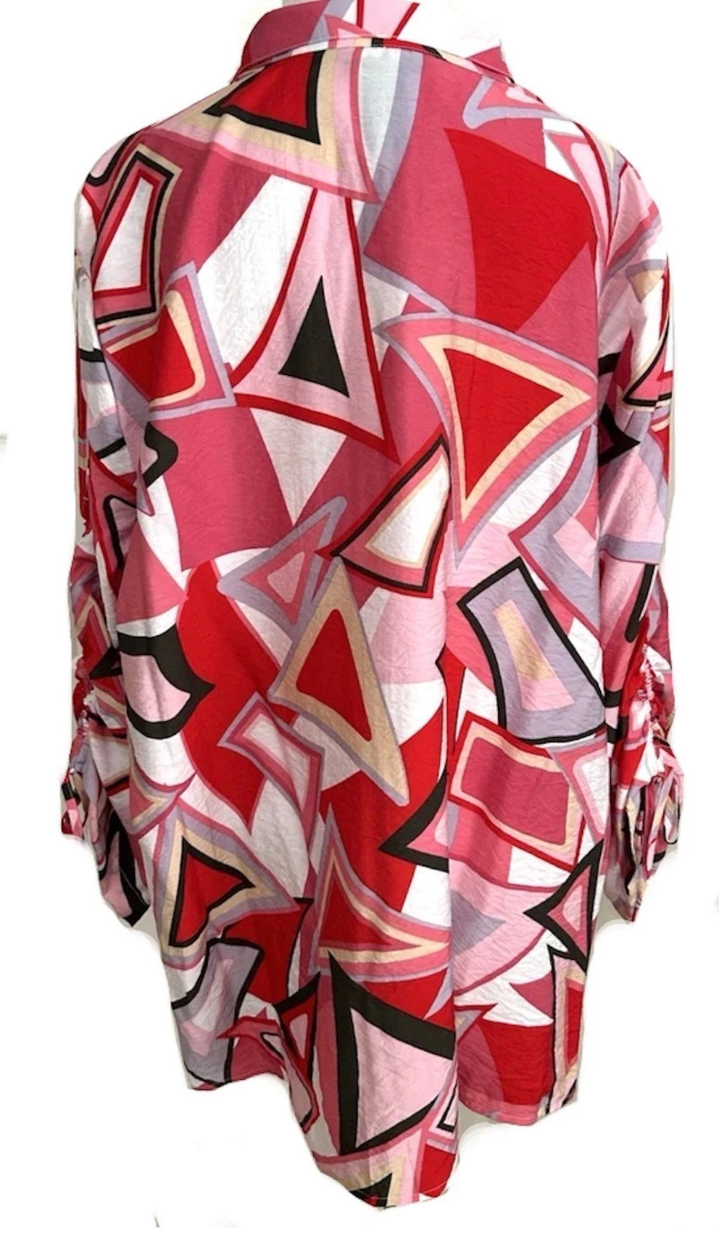 NEW Plus Size Ali Miles Geometric 3/4 Sleeve Wire Collar Red Pink Blouse $74