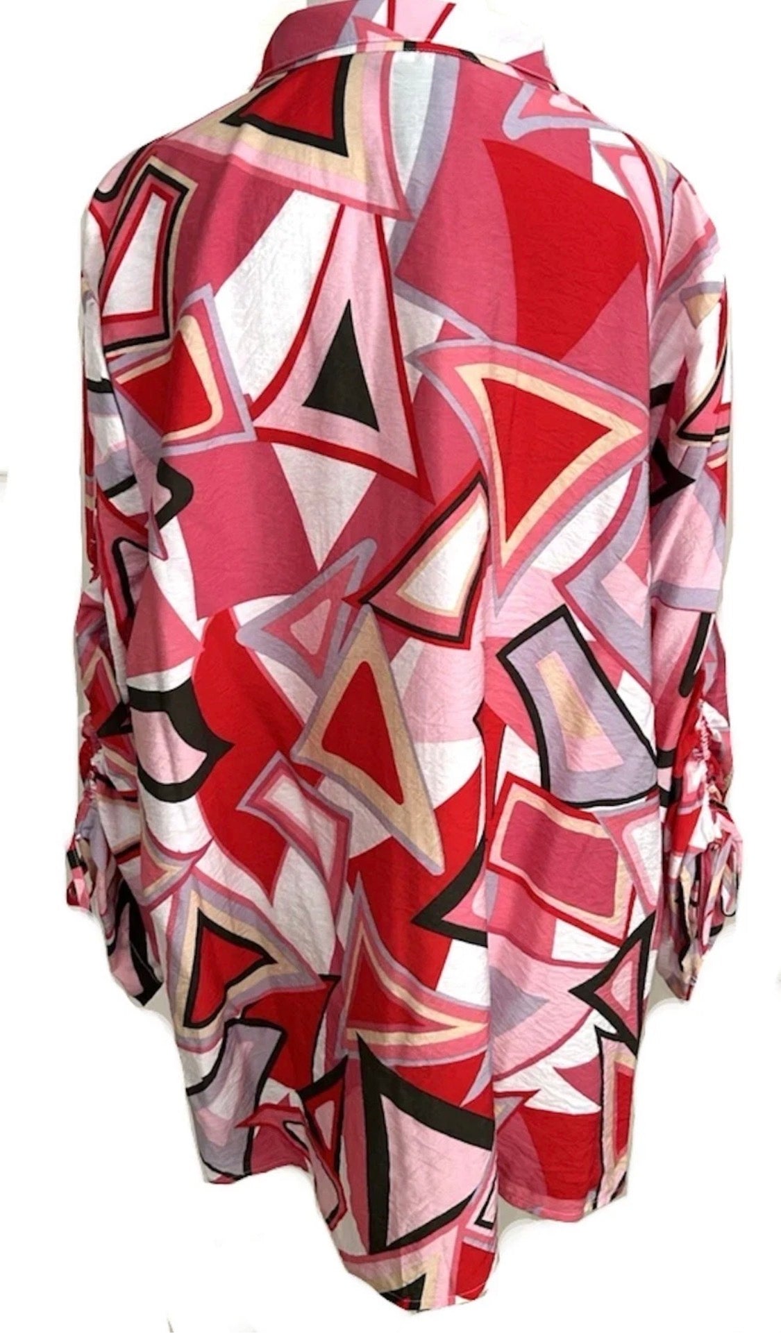 NEW Plus Size Ali Miles Geometric 3/4 Sleeve Wire Collar Red Pink Blouse $74