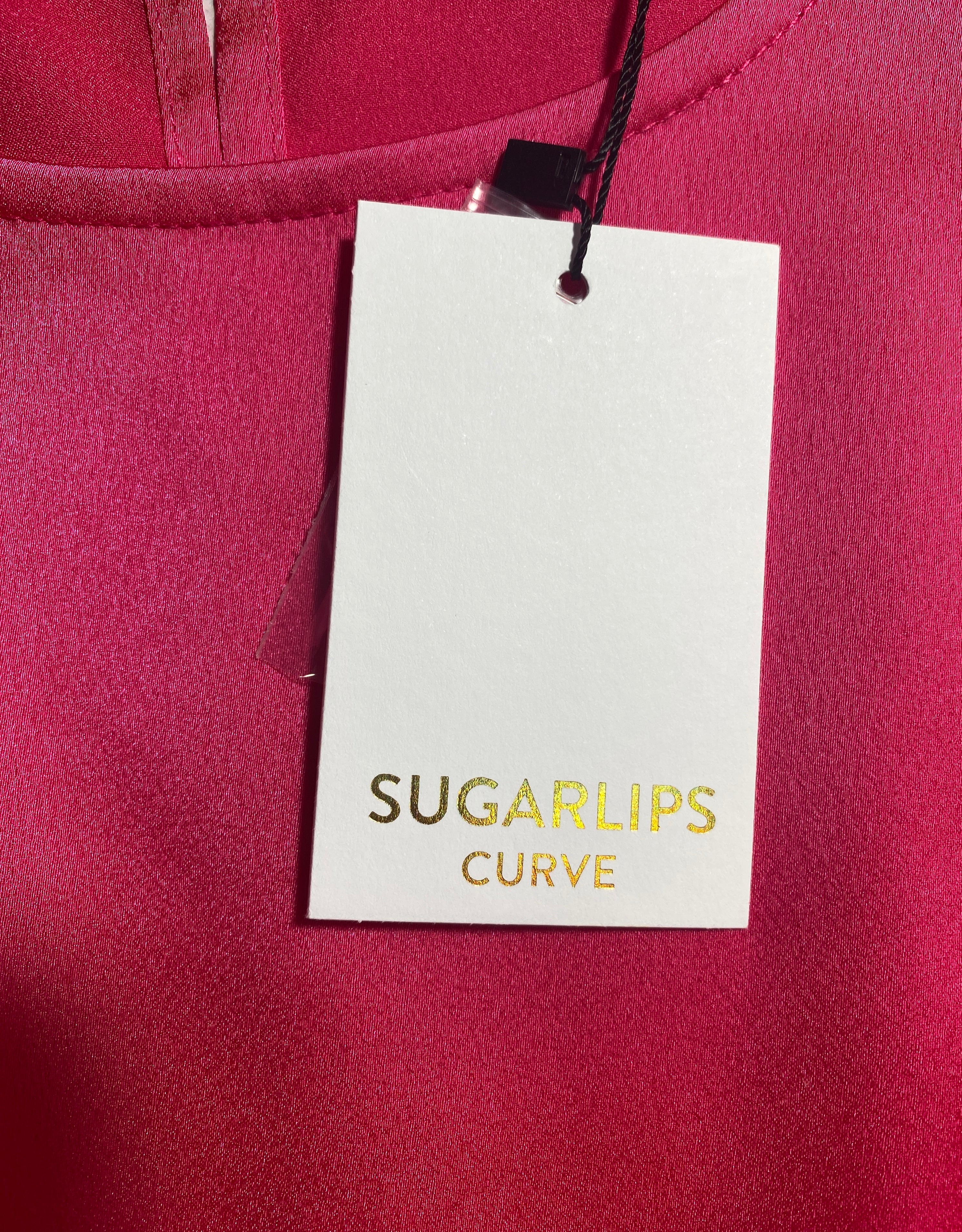 NEW Plus Size Women's SugarLips Fuschia Ruffle Mini 3/4 Sleeve Dress $79