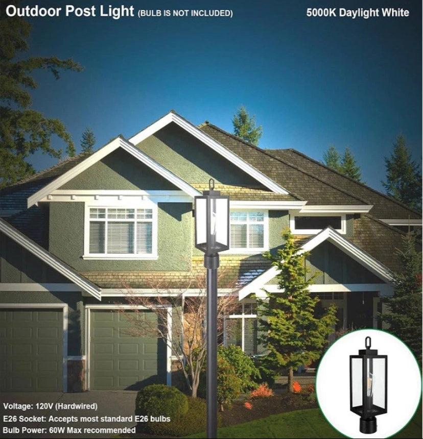 NEW- Lit-Path Outdoor Post Lighting Light Fixture E26 Base Matte Black