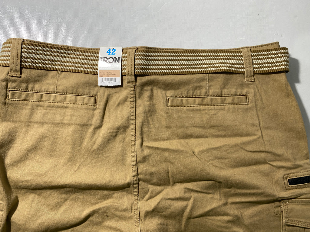NEW Mens Size 42 Iron Co. Cargo Short Cotton Blend 9"I W/ Cloth Belt Boardwalk