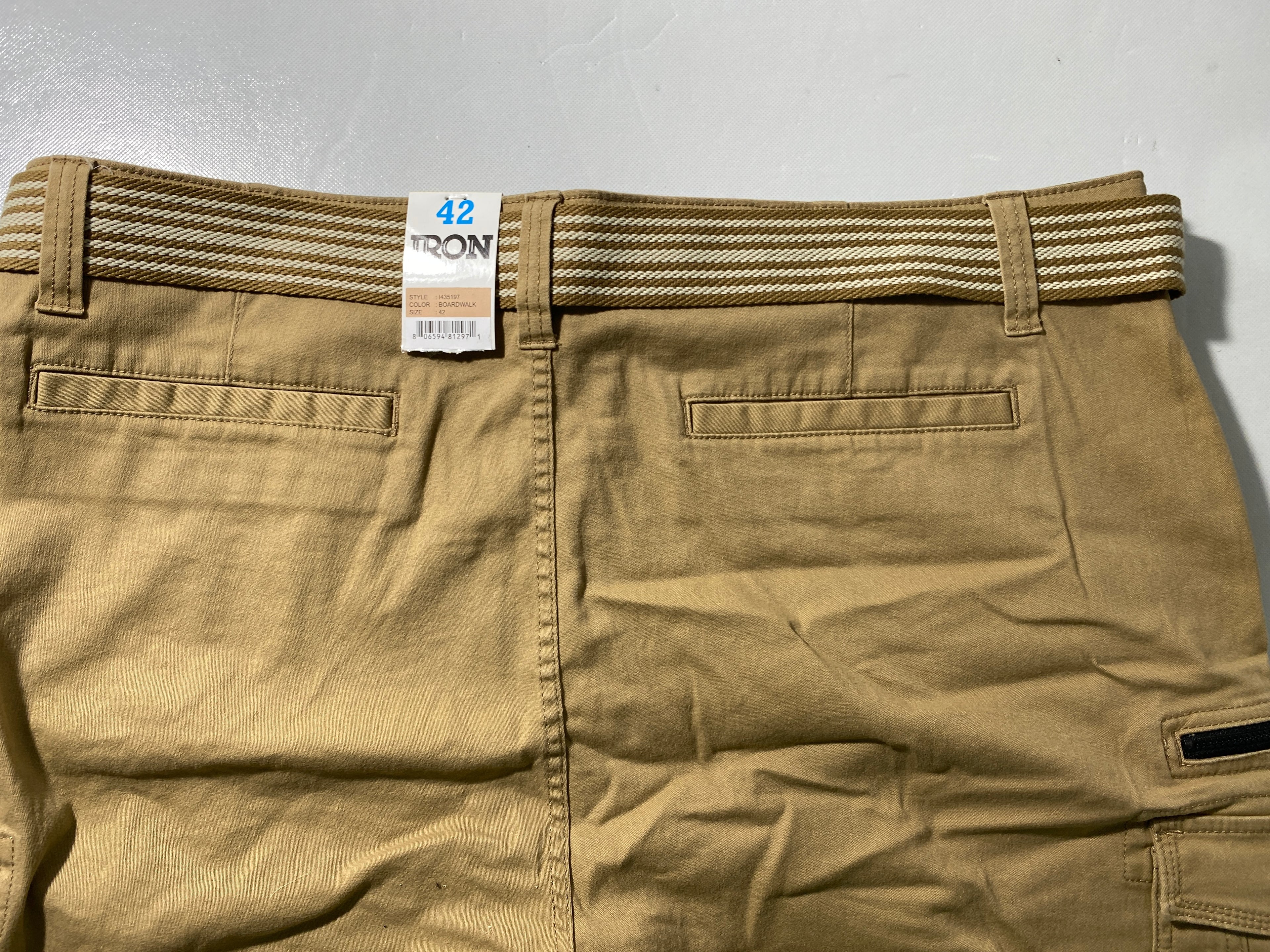 NEW Mens Size 42 Iron Co. Cargo Short Cotton Blend 9"I W/ Cloth Belt Boardwalk
