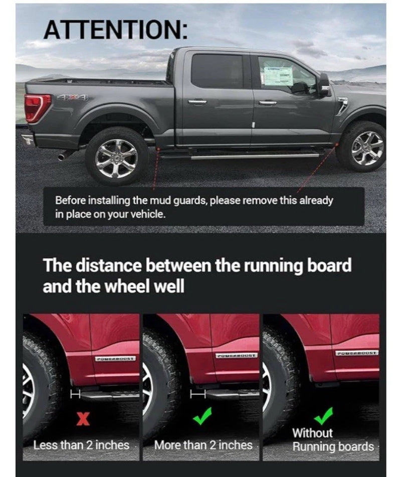 NEW- Mud Flaps For Ford 150 2021 - 2025 Front & Rear 4 Piece Black Mud Guards