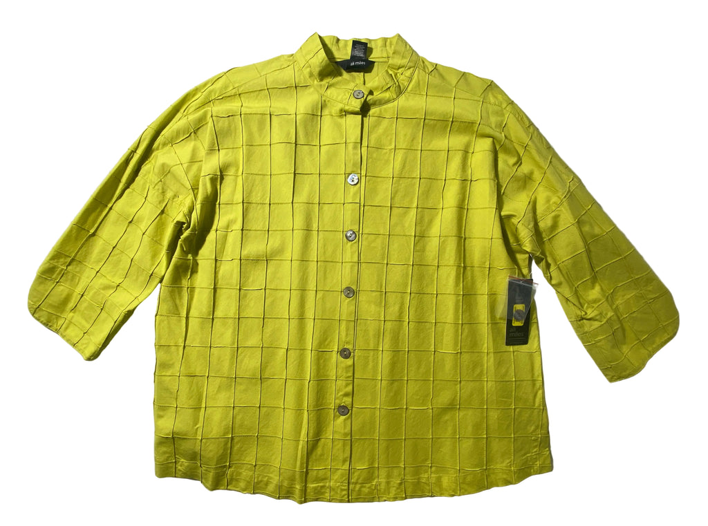NEW Plus Sz 1X Ali Miles Wire Collar 3/4 Sleeve Button Front Tunic Citron Blouse