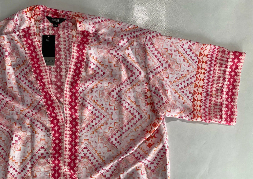 NEW Plus Size 2X Slim Factor Investments Mosaic Open Front 3/4 Sleev Kimono $90