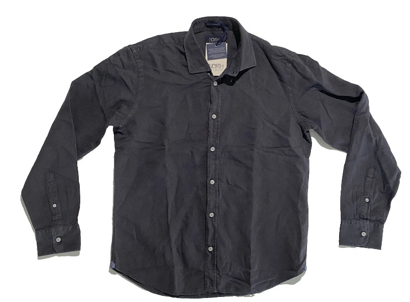 NEW-Size L Mens North Country Long Sleeve Button Down Shirt Linen Dark Navy