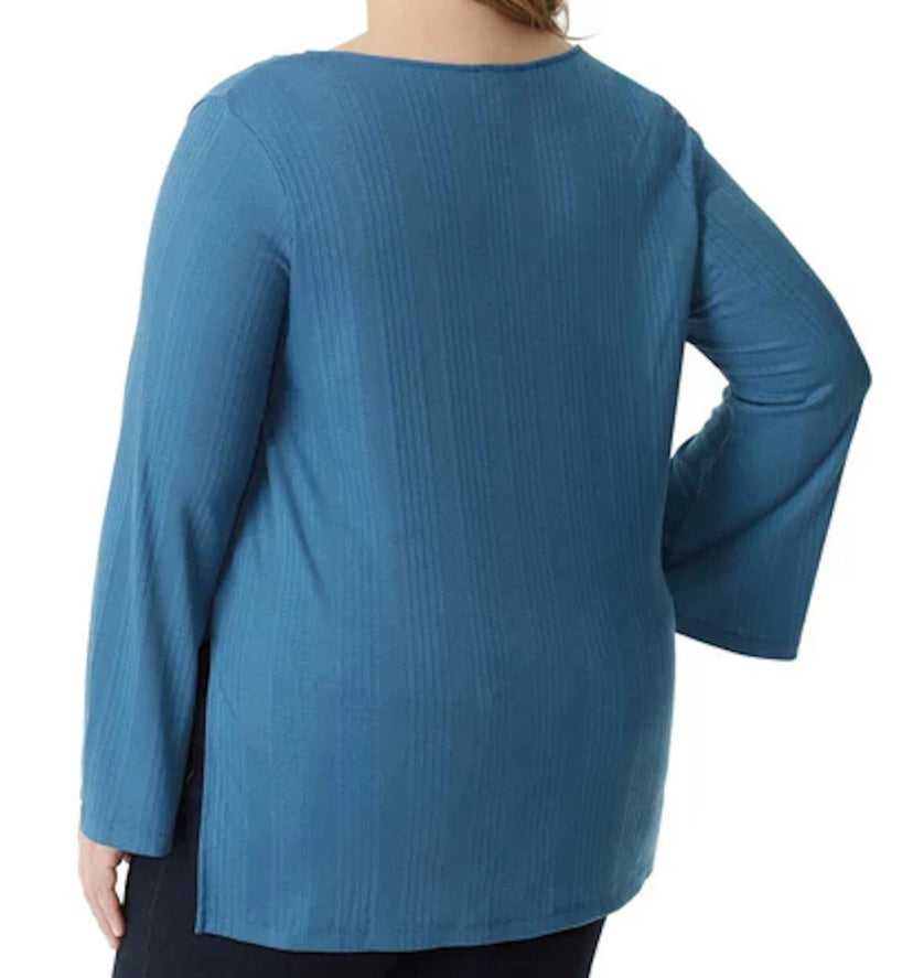 NEW Jessica Simpson Plus Size 2X Keyhole Bell-S Ribbed Tunic Top Sargass Sea $70