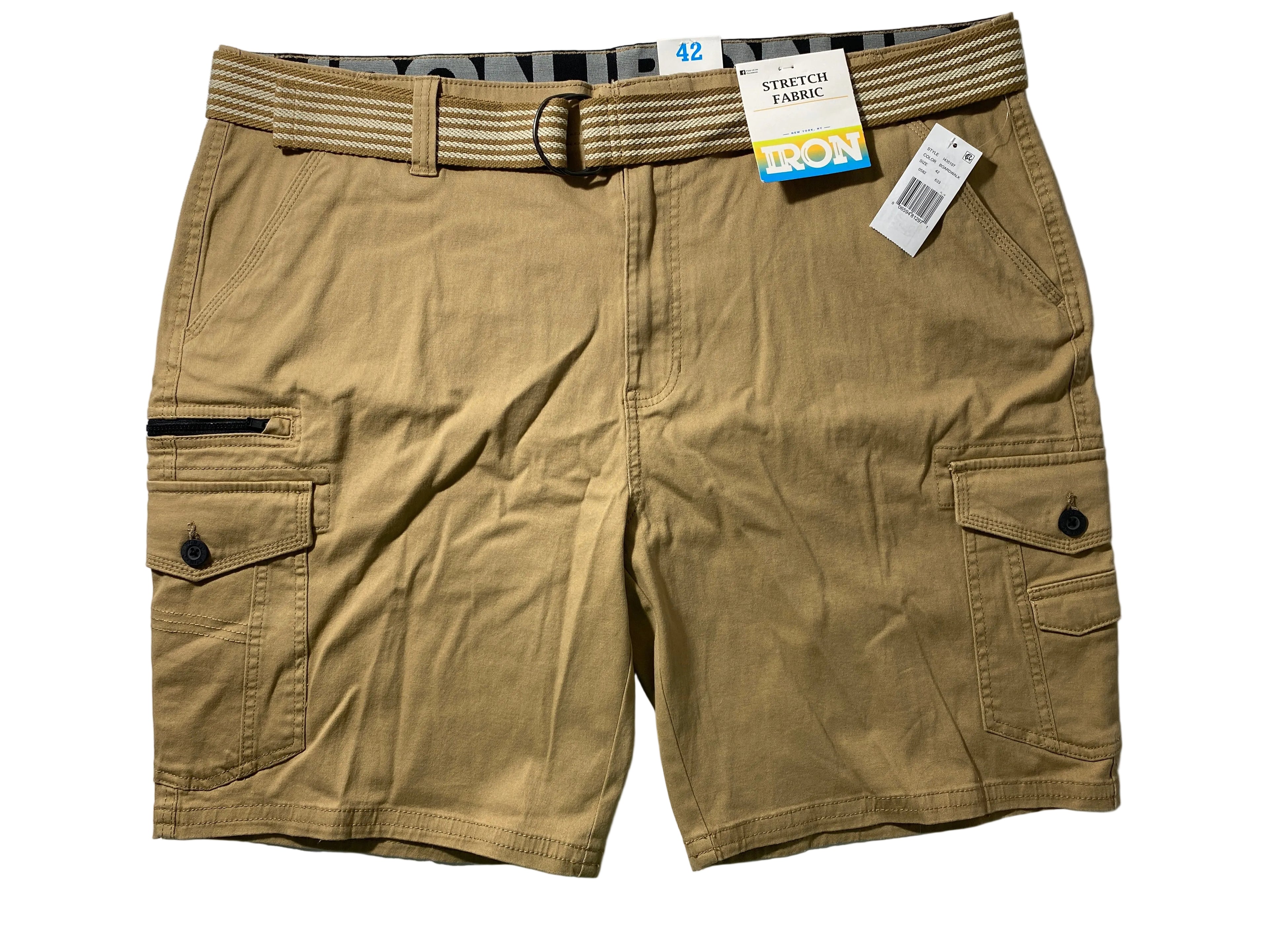 NEW Mens Size 42 Iron Co. Cargo Short Cotton Blend 9"I W/ Cloth Belt Boardwalk
