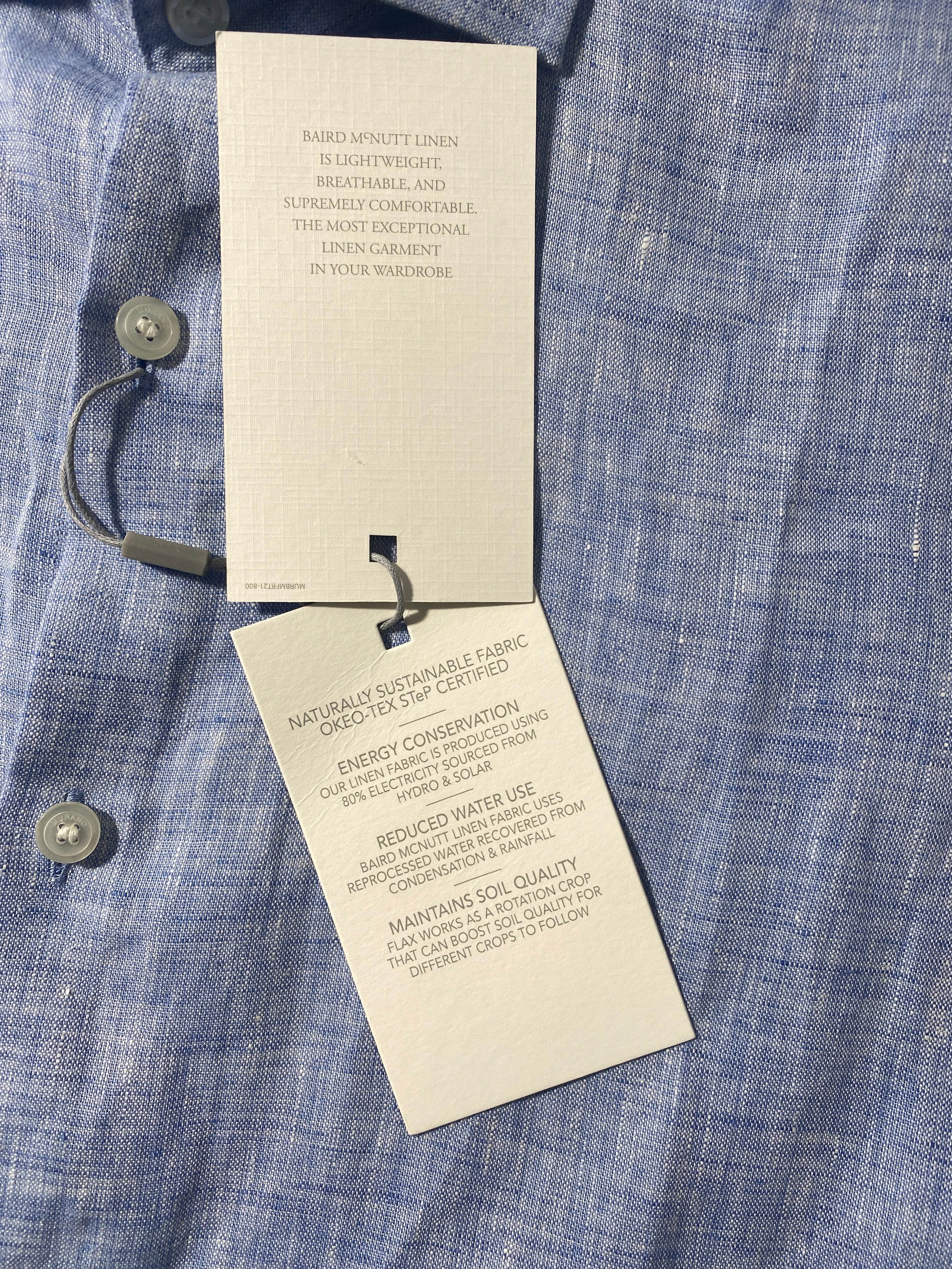 NEW Size S Mens Murano Short Sleeve Button Down Shirt Baird McNutt Linen Blue