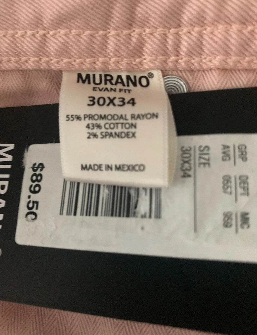 NEW 30 x 34 Mens Murano Avant Garden Evan Extra Slim Fit Flat Pants Peach $90