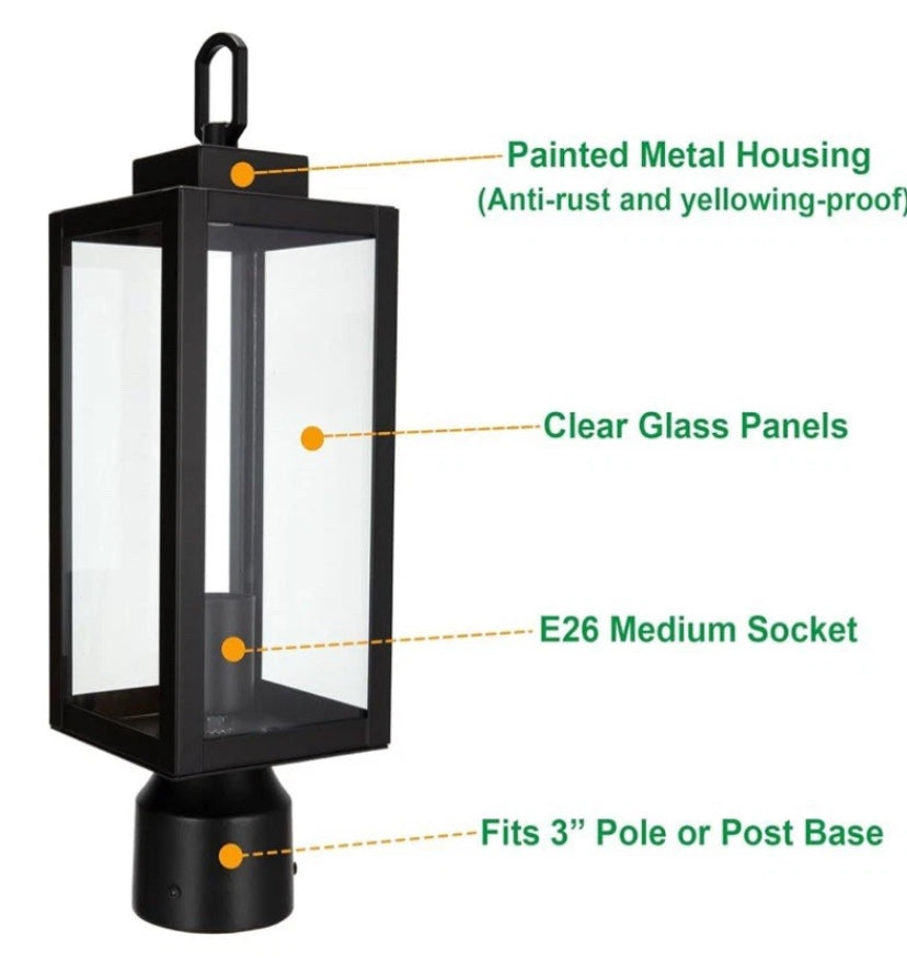 NEW- Lit-Path Outdoor Post Lighting Light Fixture E26 Base Matte Black