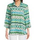 NEW Plus Size 2X Ali Miles Printed Linen Button Front Shirt  3/4 Cuffed Sleeve