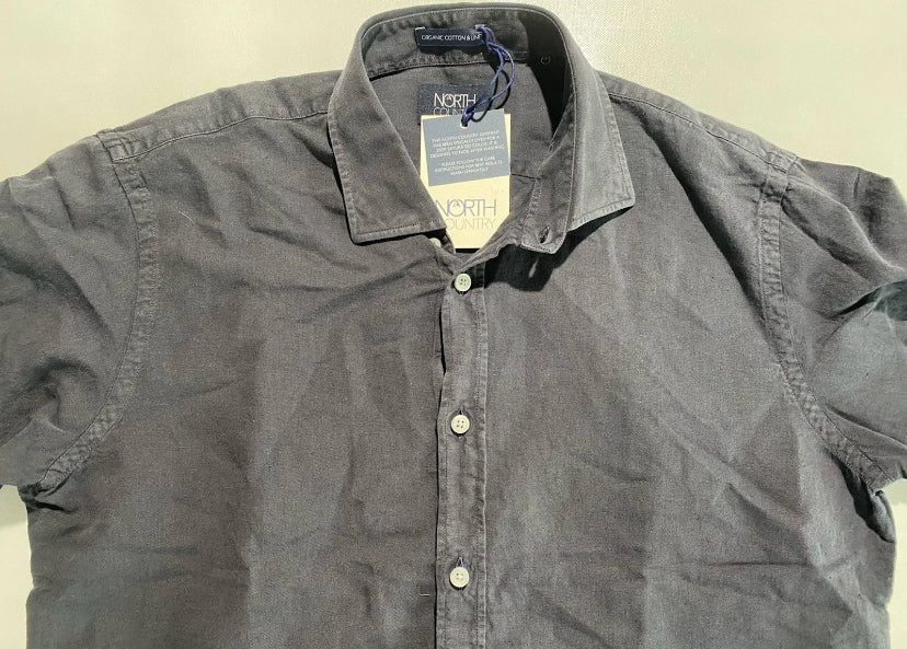 NEW-Size L Mens North Country Long Sleeve Button Down Shirt Linen Dark Navy