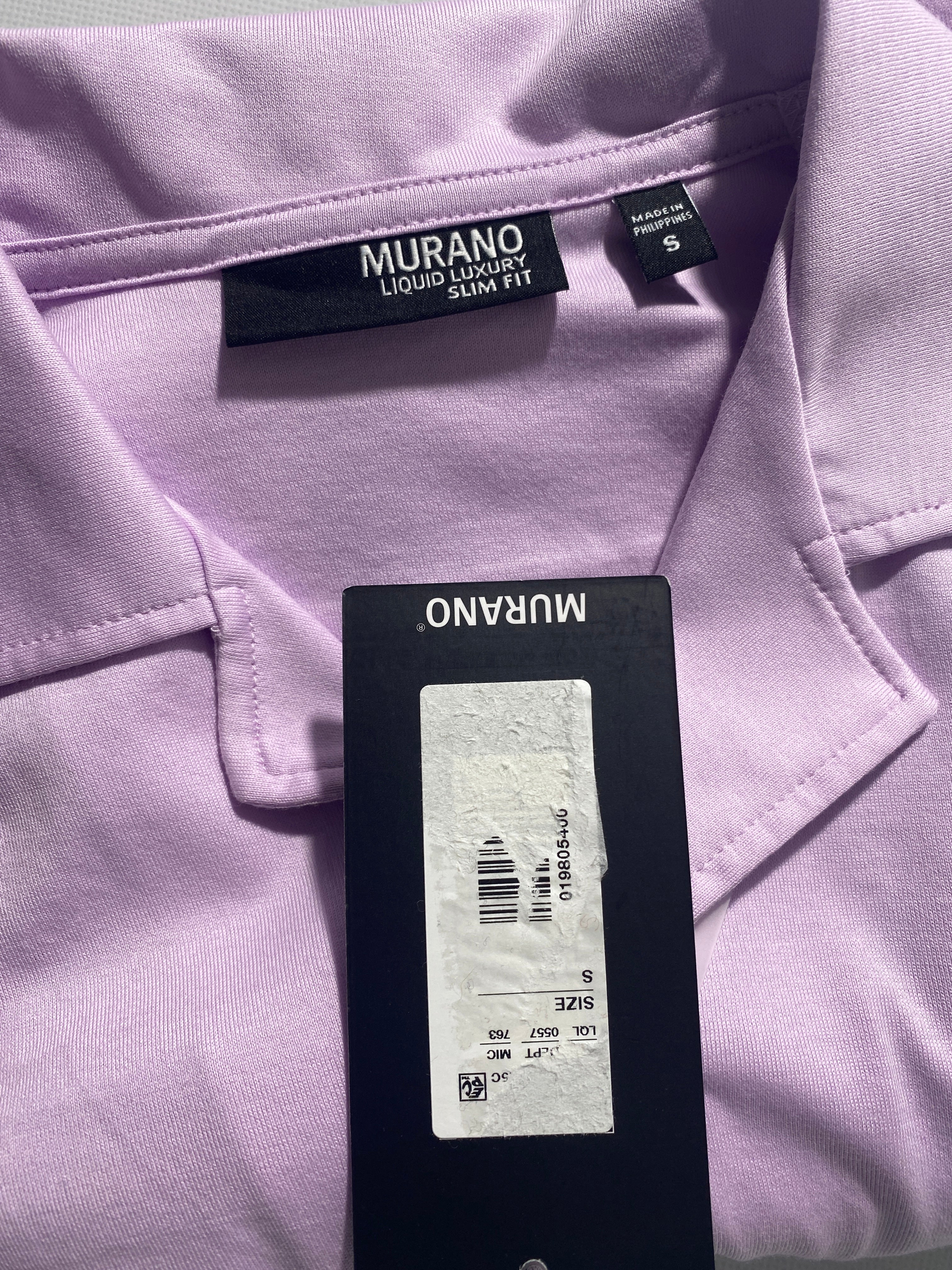 NEW Size S Mens Murano Short Sleeve Button Front Shirt Slim Fit Cotton Lilac $80