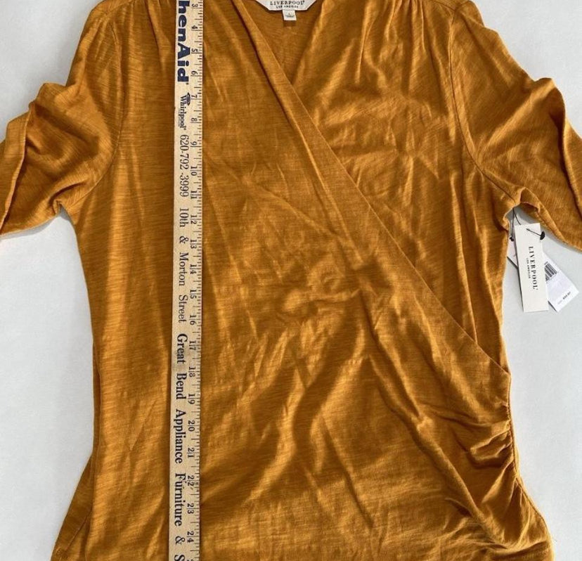 NEW Size L Womens Liverpool Los Angeles Faux Wrap Top Blouse Shirt Rich Gold $59