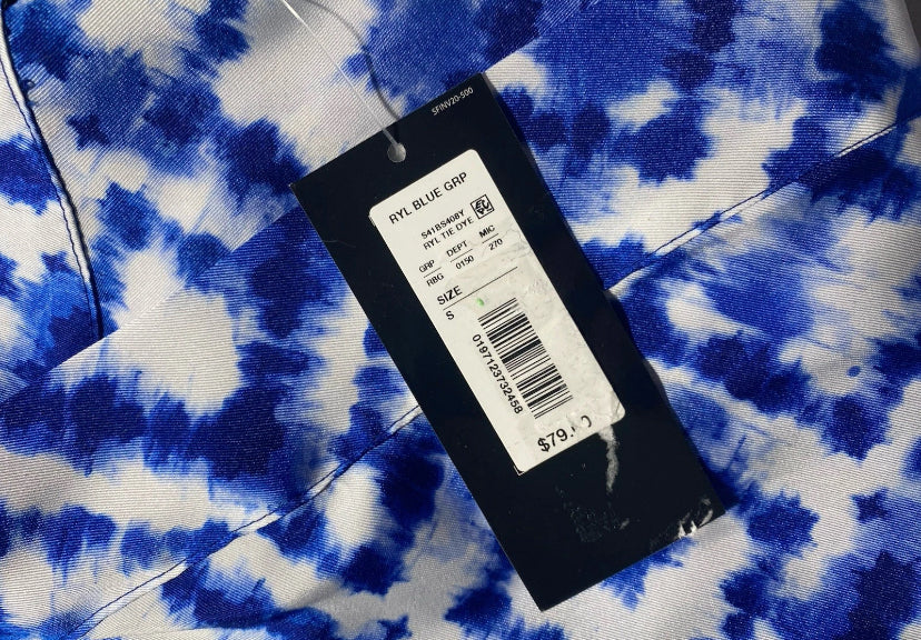 NEW Size S Slim Factor Investments Royal Tie Dye Open 3/4 Sleev Kimono $79