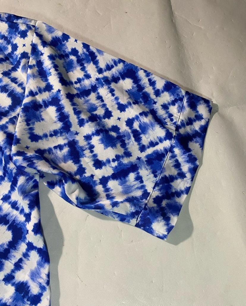 NEW Size S Slim Factor Investments Royal Tie Dye Open 3/4 Sleev Kimono $79
