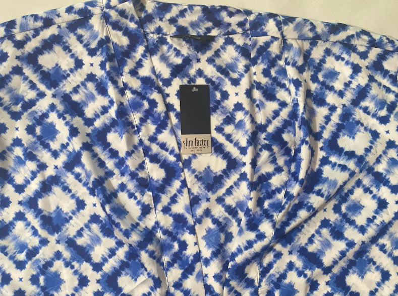 NEW Plus Sz 2X Slim Factor Investments Royal Tie Dye Open 3/4 Sleev Kimono $90