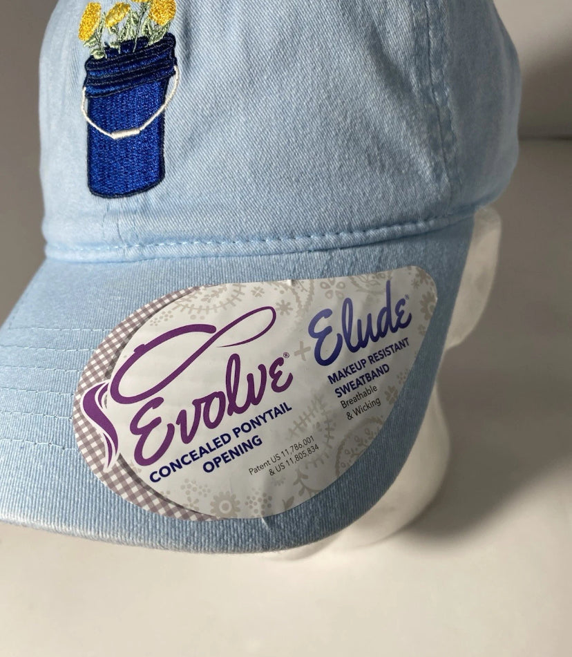 New - Womens Infinity For Her Flower Adjustable Hat Ponytail Opening Baby Blue