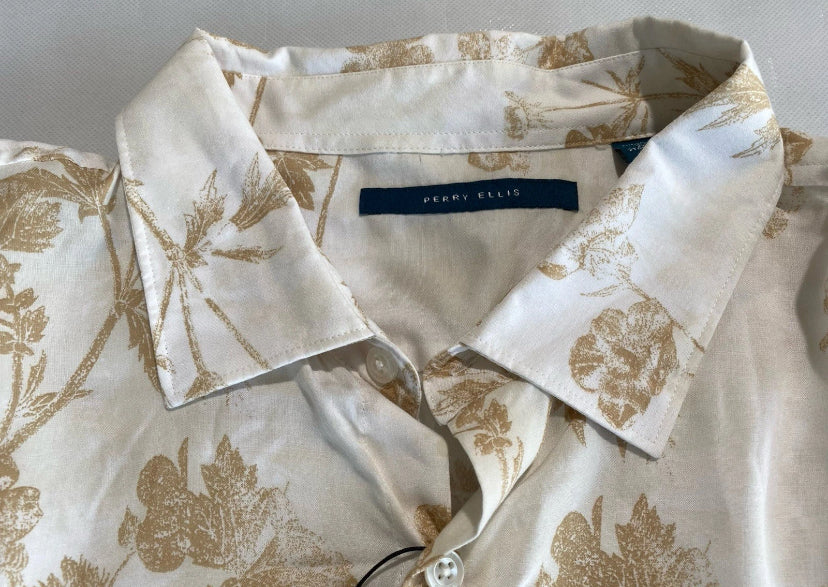 NEW-Tall Mens 2XLT Perry Ellis Long Sleeve Button Down Shirt OekoTEX Viscose Wte