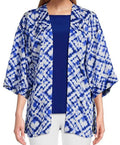 NEW Size S Slim Factor Investments Royal Tie Dye Open 3/4 Sleev Kimono $79
