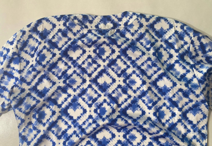 NEW Plus Sz 2X Slim Factor Investments Royal Tie Dye Open 3/4 Sleev Kimono $90