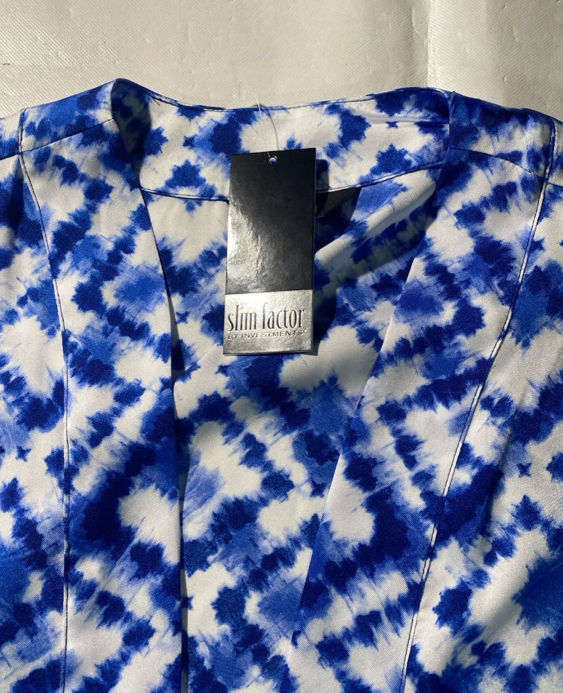 NEW Size S Slim Factor Investments Royal Tie Dye Open 3/4 Sleev Kimono $79