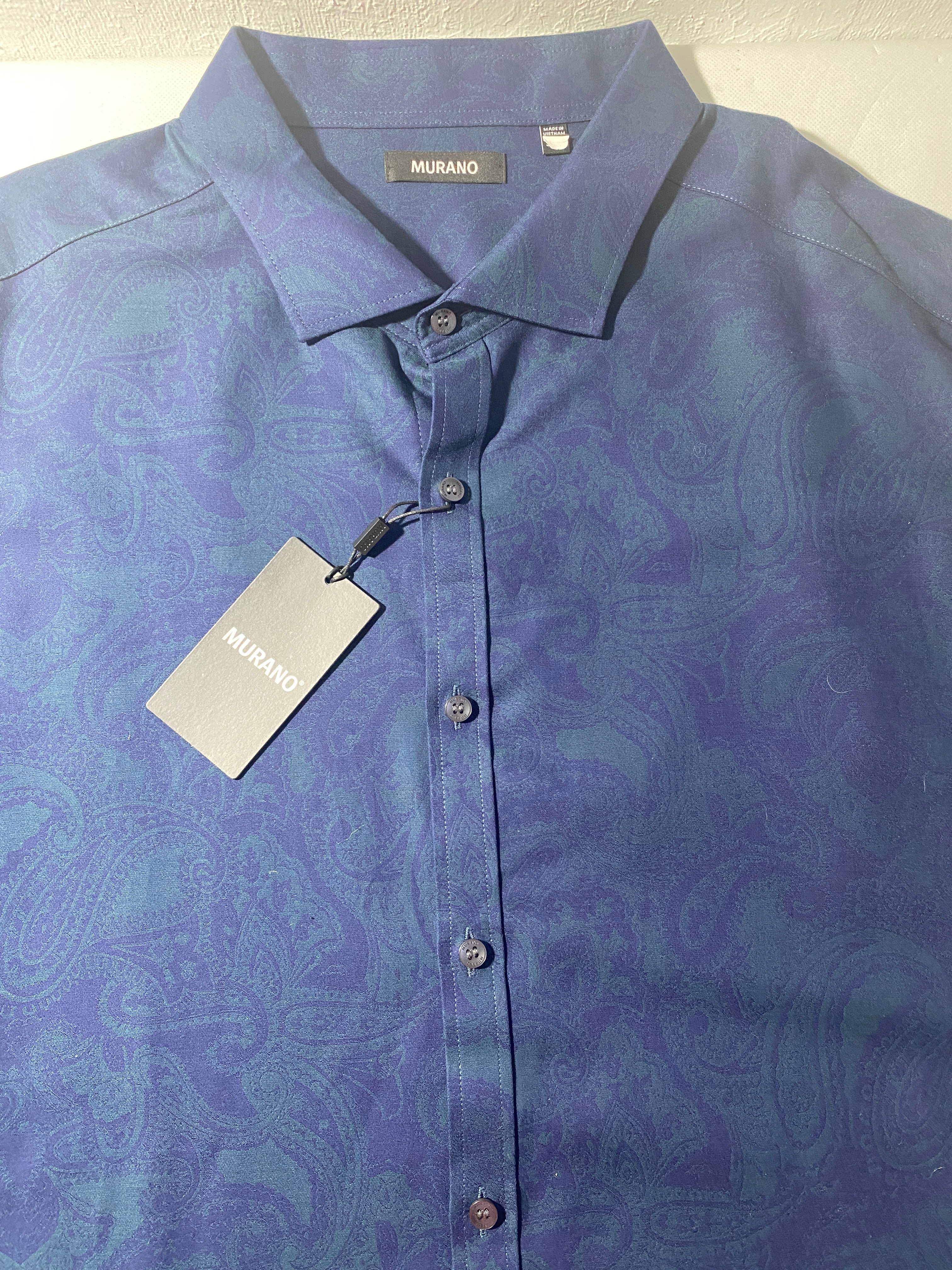 NEW 3XB Big Murano Long Sleeve Button Front Shirt Cotton Midnight Blue $100
