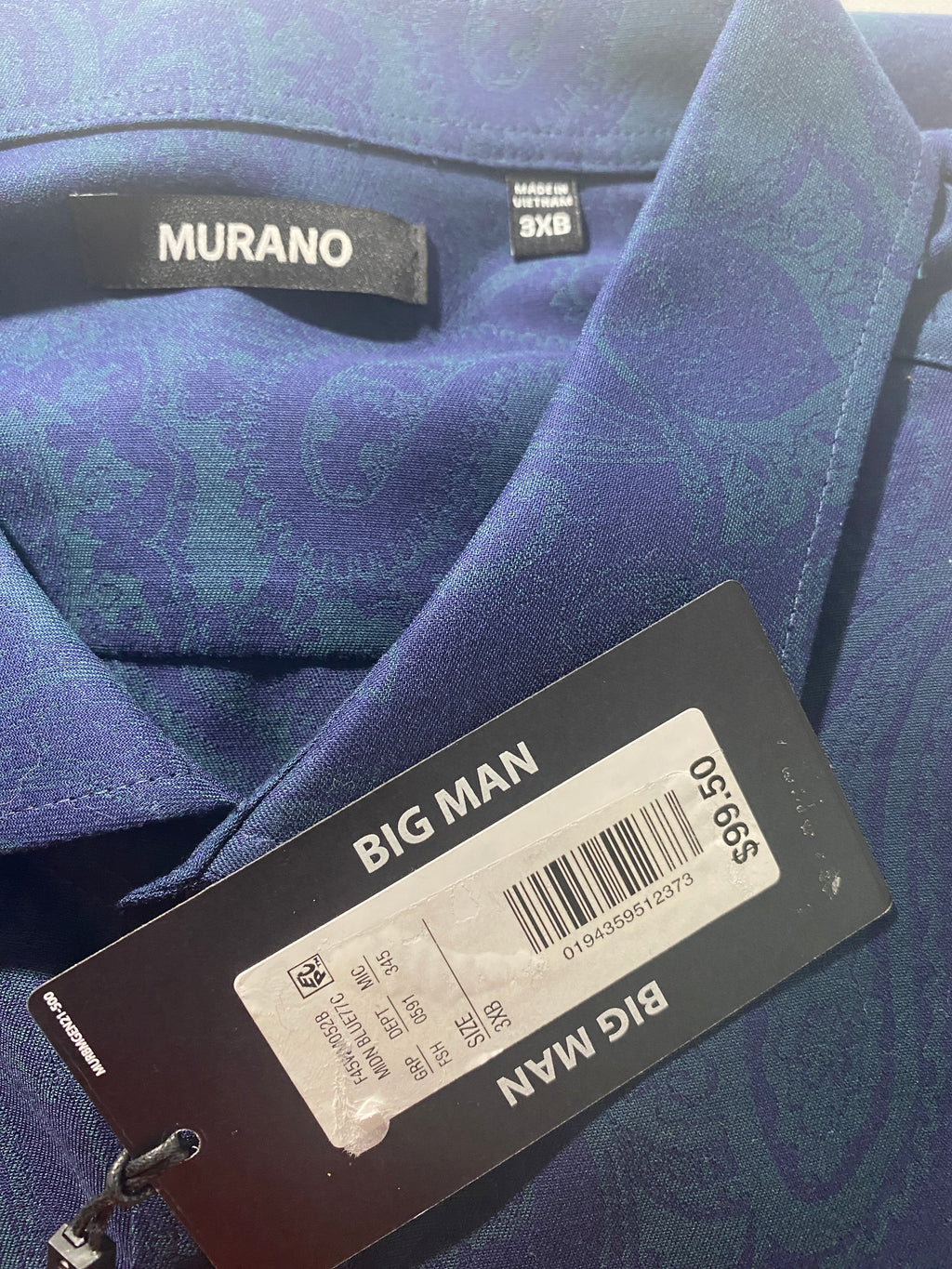 NEW 3XB Big Murano Long Sleeve Button Front Shirt Cotton Midnight Blue $100