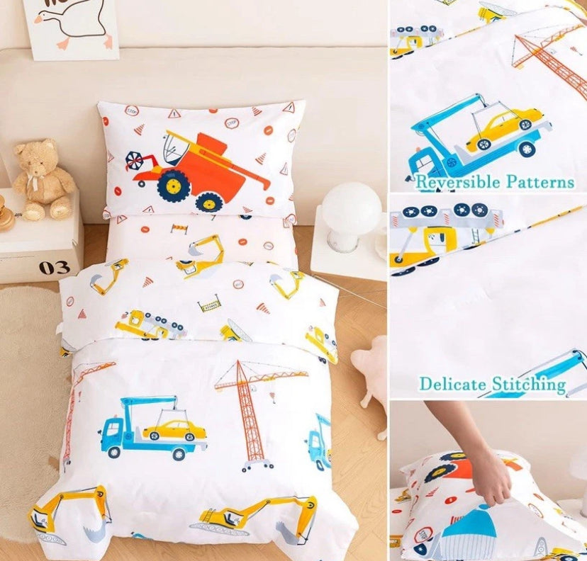 NEW- Perfemet 4 Piece Construction Toddler Bedding Set Excavator Truck Boy
