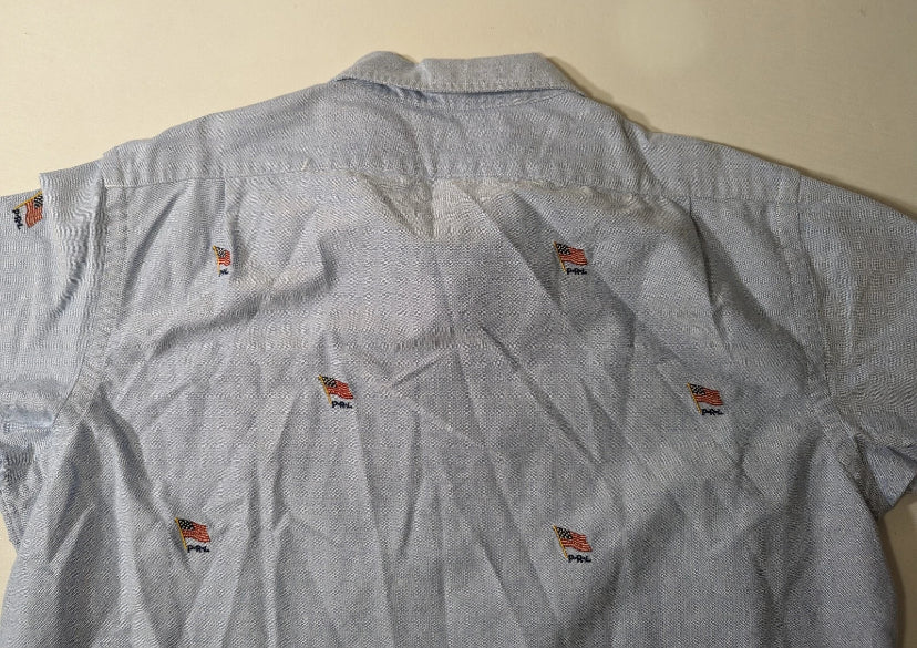 NEW- Mens Size S Polo Ralph Lauren Americana Flag Button Front Shirt Cotton Blue
