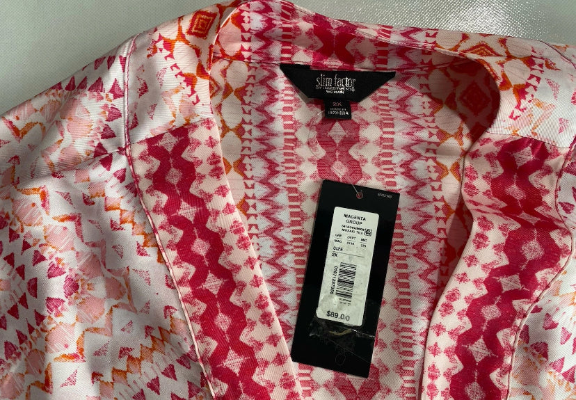 NEW Plus Size 2X Slim Factor Investments Mosaic Open Front 3/4 Sleev Kimono $90