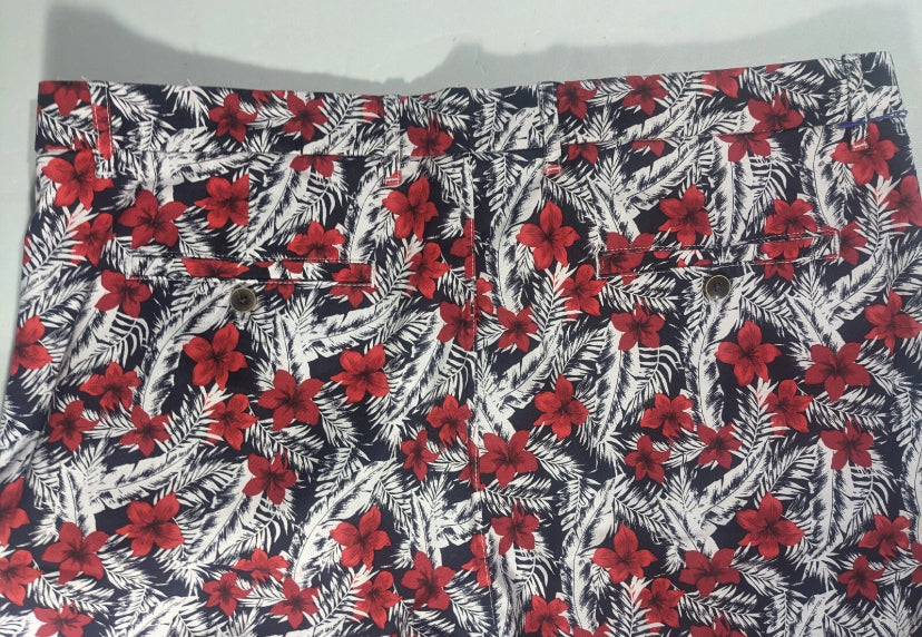 NEW Size 42 Men's R&Y Caribbean Chino Shorts 8"I Lyocell Blend Red Floral