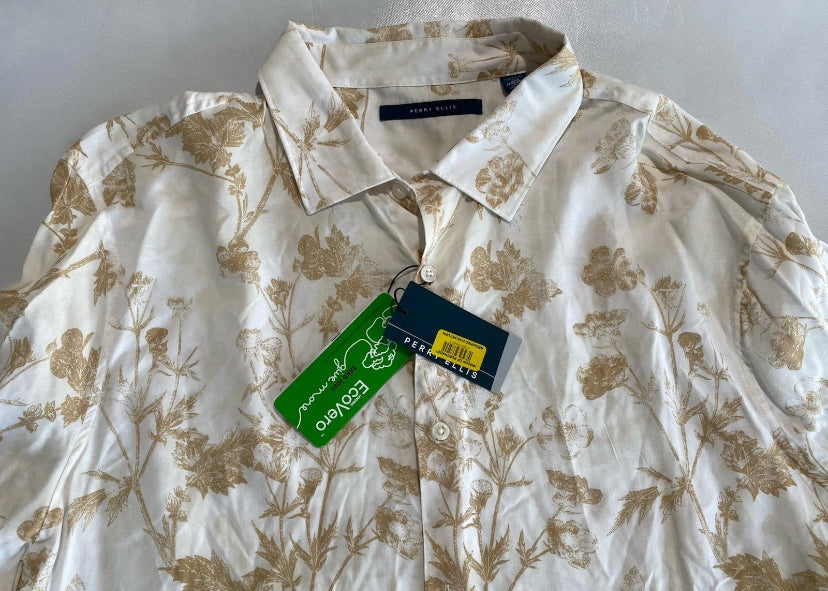 NEW-Tall Mens 2XLT Perry Ellis Long Sleeve Button Down Shirt OekoTEX Viscose Wte