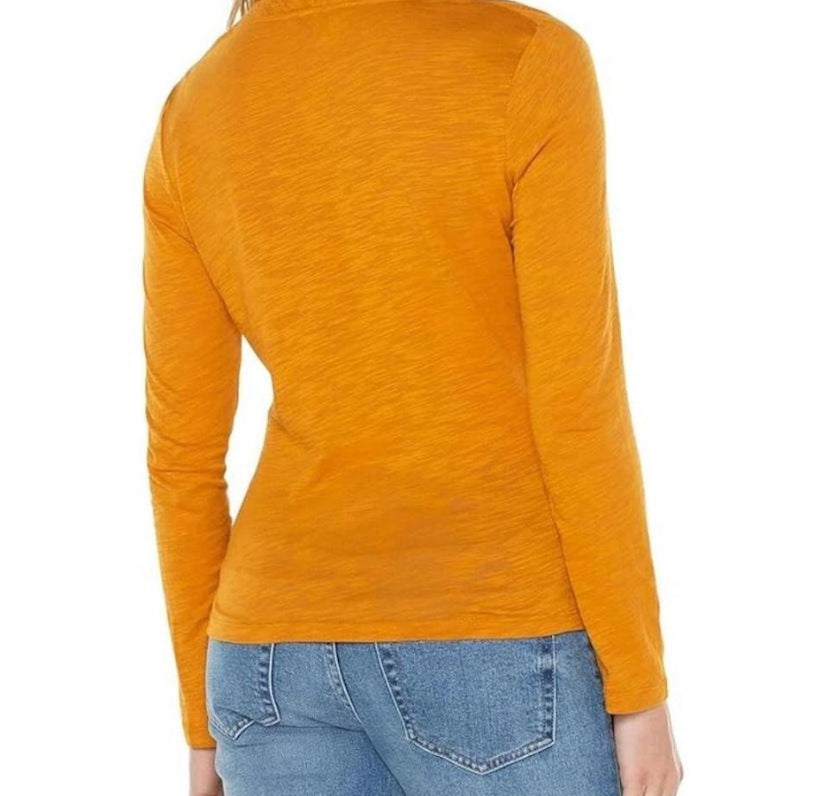 NEW Size L Womens Liverpool Los Angeles Faux Wrap Top Blouse Shirt Rich Gold $59