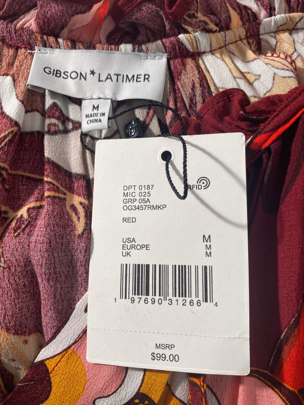 NEW Size M Womens Gibson & Latimer  Long Sleeve Burgundy Floral  Dress $99
