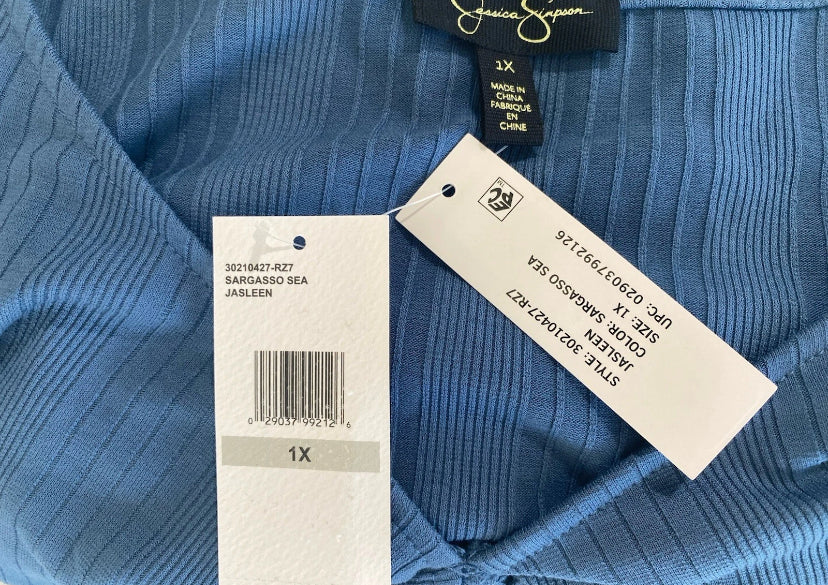 NEW Jessica Simpson Plus Size 1X Keyhole Bell-S Ribbed Tunic Top Sargass Sea $70