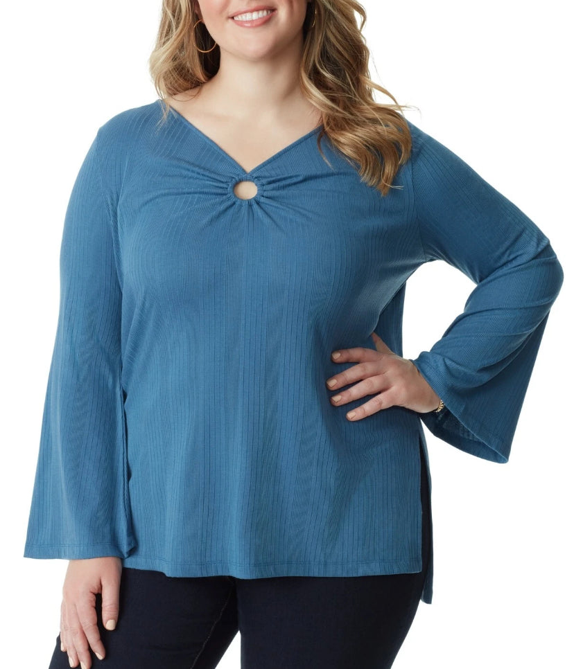 NEW Jessica Simpson Plus Size 2X Keyhole Bell-S Ribbed Tunic Top Sargass Sea $70